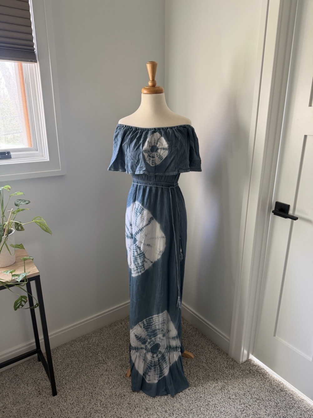 Billabong Blue Tie-Dye One-Shoulder Maxi Dress